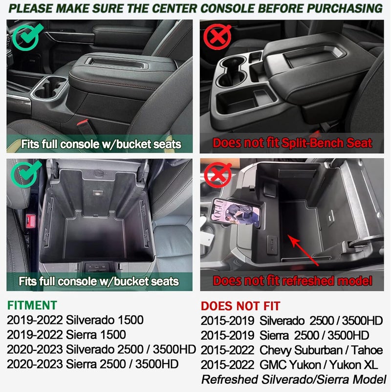 TOPINSTALL Red Center Console Organizer Compatible with 2019-2022 Silverado/Sierra 1500 and 2020-2023 Silverado/Sierra 2500HD 3500HD, Armrest Full-Size Tray (Full Console w/Bucket Seats ONLY) - Image 4